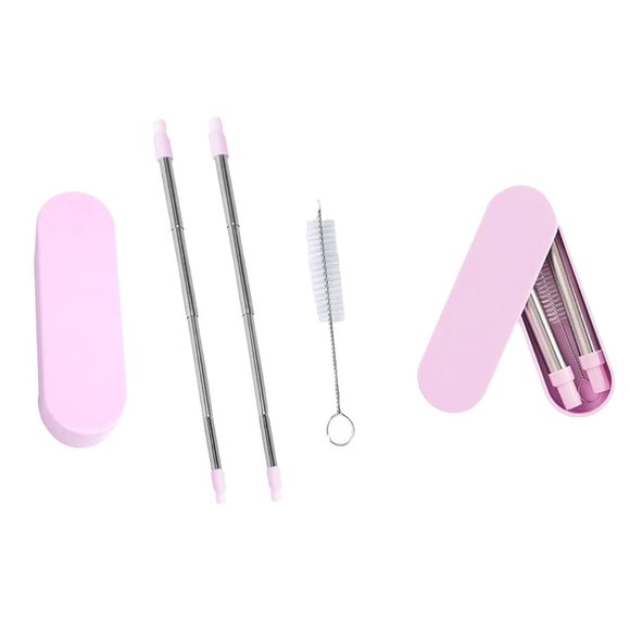 2-Pack:Collapsable Telescopic Easy to Carry Reusable Drinkable Straw (Pink) - Picture 1 of 2